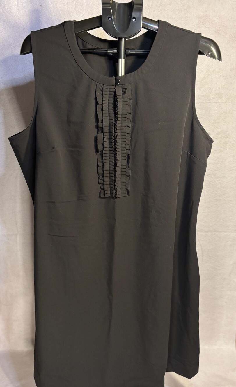 Gap Women's Black Sleeveless Shift Dress with Pleated Ruffle Detail